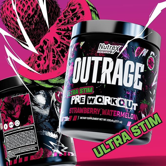 Outrage Ultra HIGH STIM Pre-Workout Powder for Men | 400mg Caffeine, L-Citrulline, Beta-Alanine