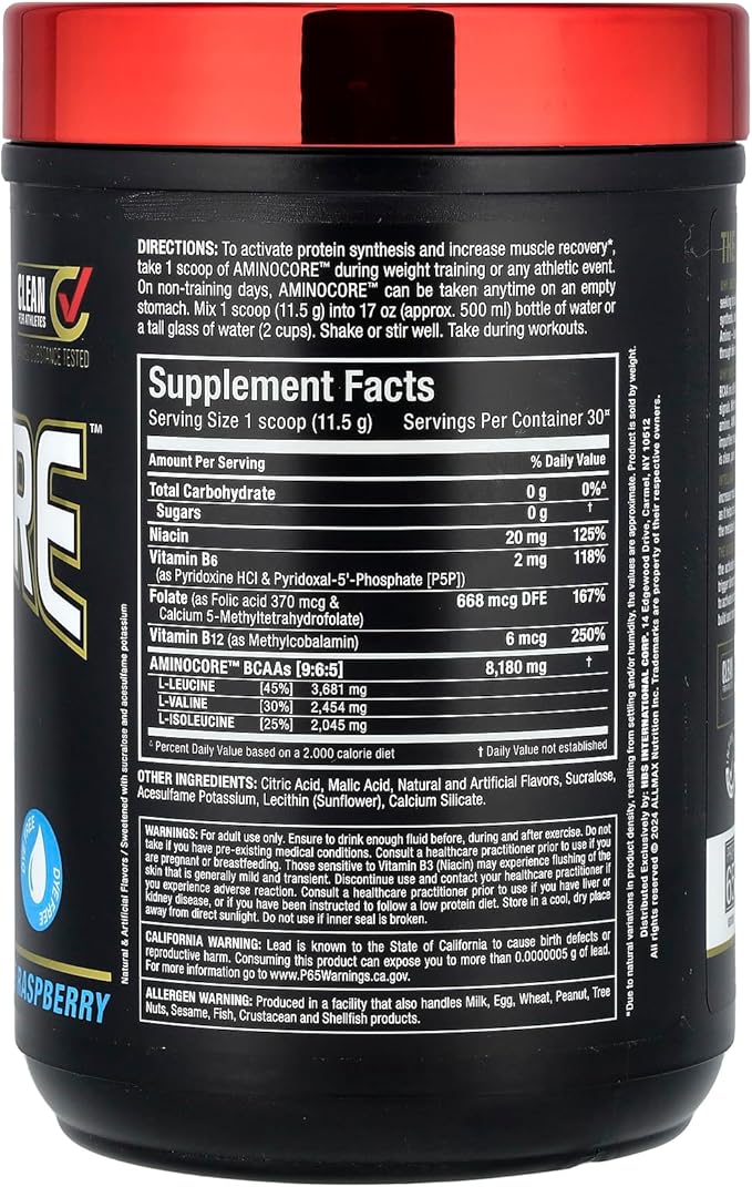 ALLMAX Nutrition AMINOCORE BCAA ??8G BCAAs ??100% Pure Branch Chained Amino Acids ??Gluten Free