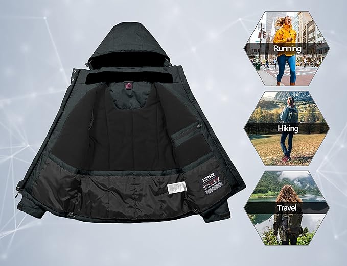 Little Donkey Andy Women's Waterproof Hiking Skiing Jacket with Removable Hood, Fleece Lined Winter
