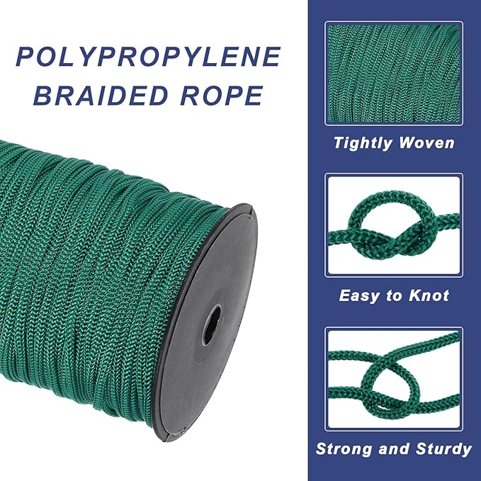 MECCANIXITY 3/16 Inch Polypropylene Rope Braided Ropes, 328ft Nylon Rope Hollow Utility Cord for