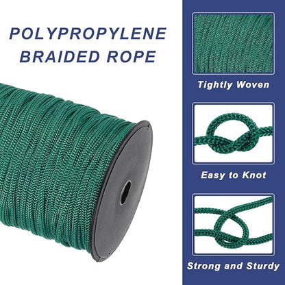MECCANIXITY 3/16 Inch Polypropylene Rope Braided Ropes, 328ft Nylon Rope Hollow Utility Cord for