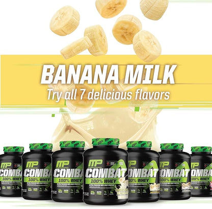 MusclePharm Combat 100% Whey Protein Powder, Banana Milk Flavor, Fast Recovery & Muscle Gain with