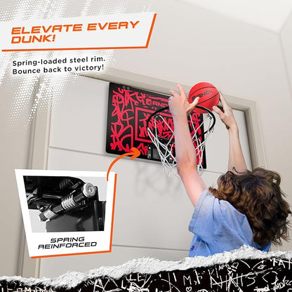 AND1 Over the Door Mini Basketball Hoop: 18x12 Shatterproof Backboard, 2 Mini Basketballs, and Hand