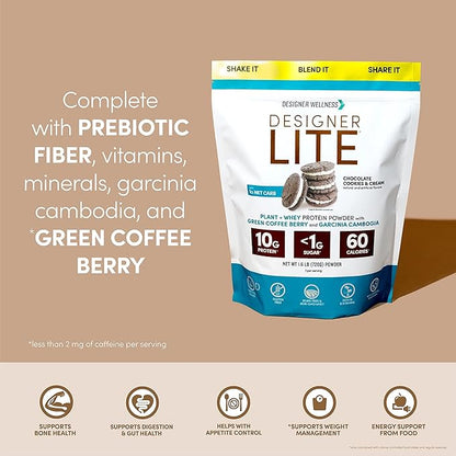 Designer Wellness, Designer Lite, Low Calorie Natural Protein, Prebiotic Fiber, Key Vitamins &