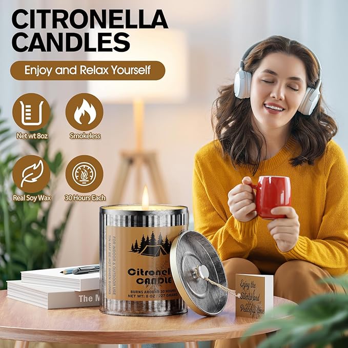 Citronella Outdoor Candle Set | 2-Pack 454g 80H Burn Time | Pure Soy Wax Jar Tin Outdoor Safety
