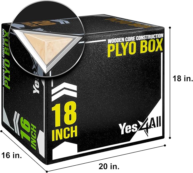 Yes4All 3-in-1 Soft-Padded Plyo Box With Wooden Core, Non-Slip Multi-Use Cushioned Plyometric Jump