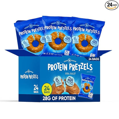 Crisp Power Protein Pretzels, Sea Salt, High Protein Vegan Keto Snack, 28 G Plant Based Protein