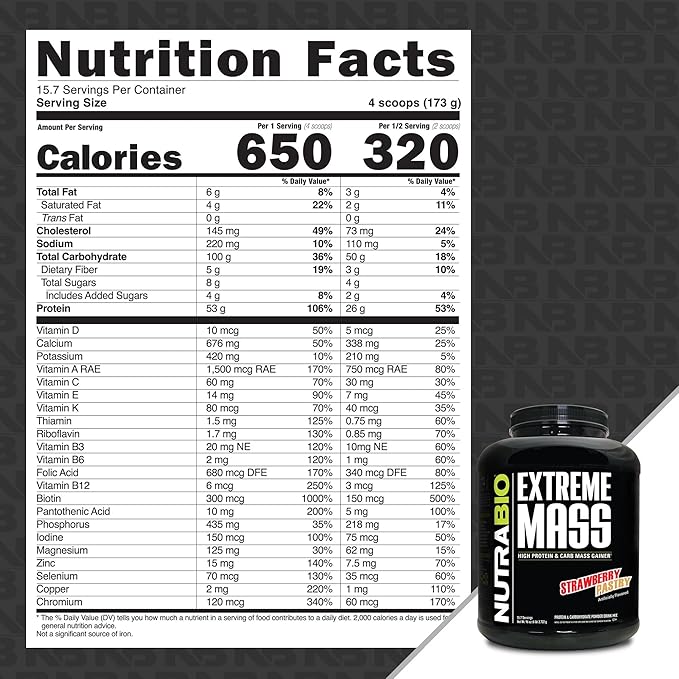 NutraBio Extreme Mass Gainer Protein Powder, 53G Protein, Clean Weight Gainer, Increase Muscle