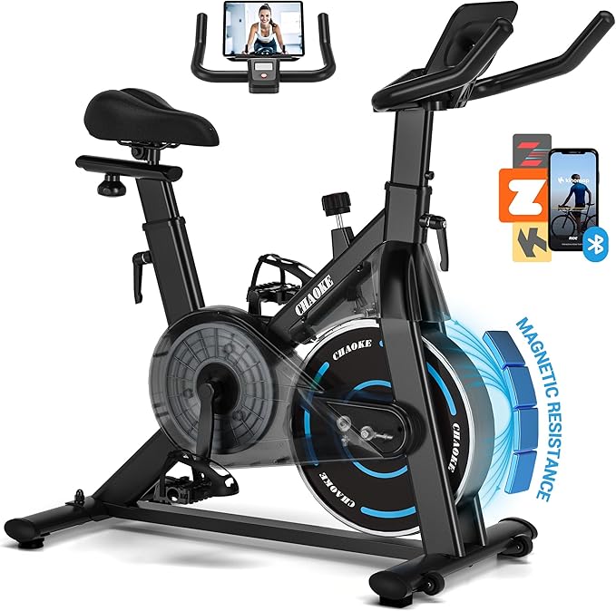 Exercise Bike, CHAOKE Quiet Magnetic Resistance 300LB Capacity Stationary Bike for Home with App