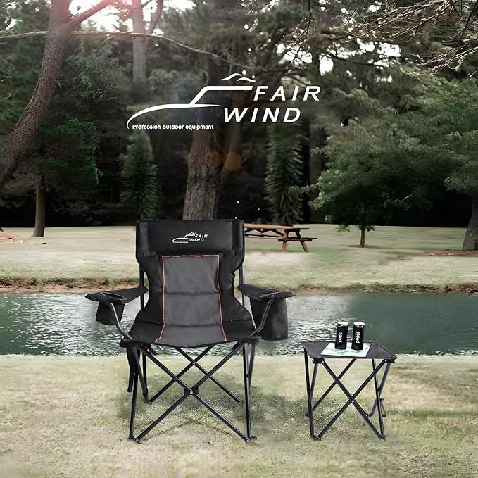 FAIR WIND Oversized Padded Camping Chair with Footrest Stool Set Heavy Duty Support 300 LBS Cooler