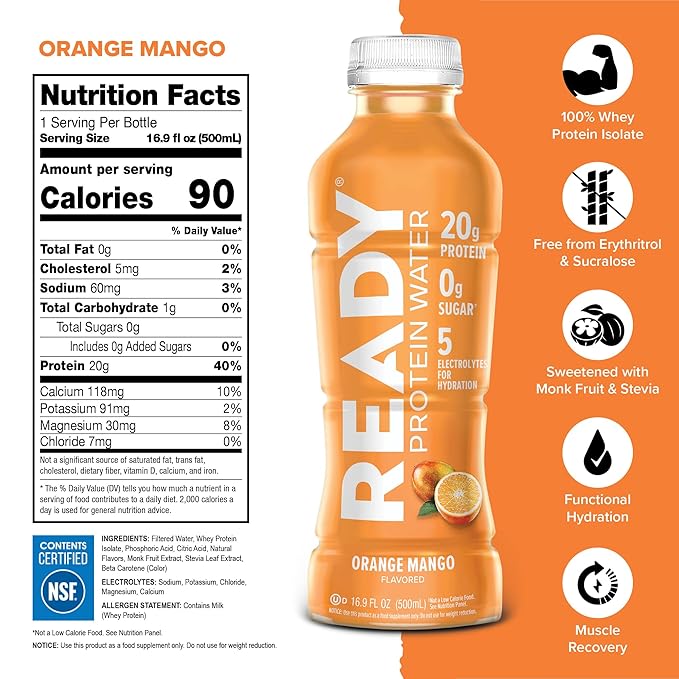 Ready® Protein Water ??20g Whey Protein Isolate, Zero Sugar, Low-Calorie Sports Drink for Hydration