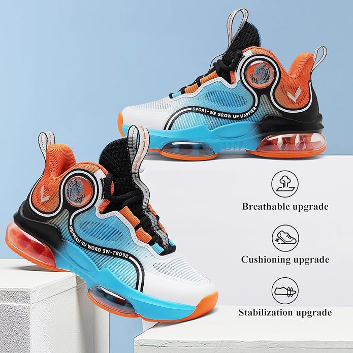 JMFCHI Kids Basketball Shoes High-top Sports Shoes Sneakers Durable Lace-up Non-Slip Running Shoes
