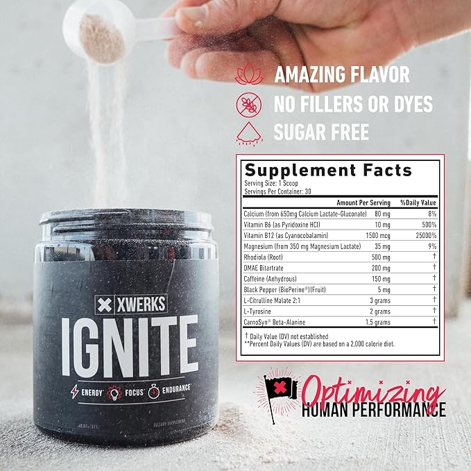 Xwerks Ignite Green Apple Pre Workout Powder, Natural Keto Pre Workout for Women and Men with