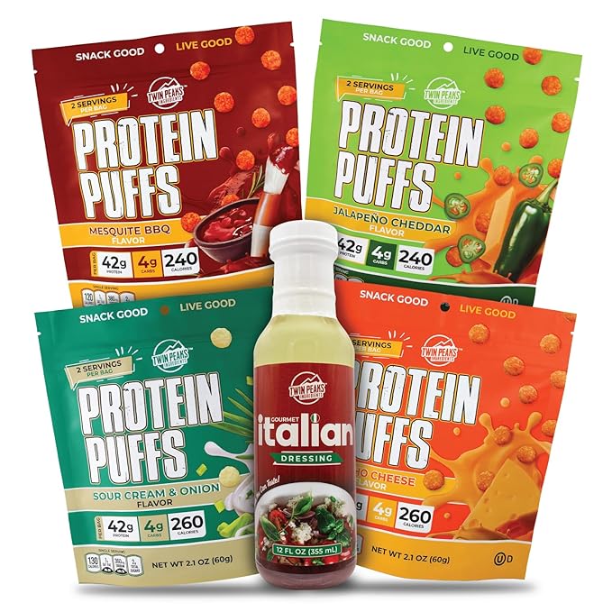 Twin Peaks Protein Puffs & Italian Dressing Starter Pack – Low Carb, Keto-Friendly, High Protein