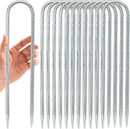 12 INCH 12 Pack Trampoline Stakes, U Shaped Ground Anchors Wind Stakes, Heavy Duty Trampoline