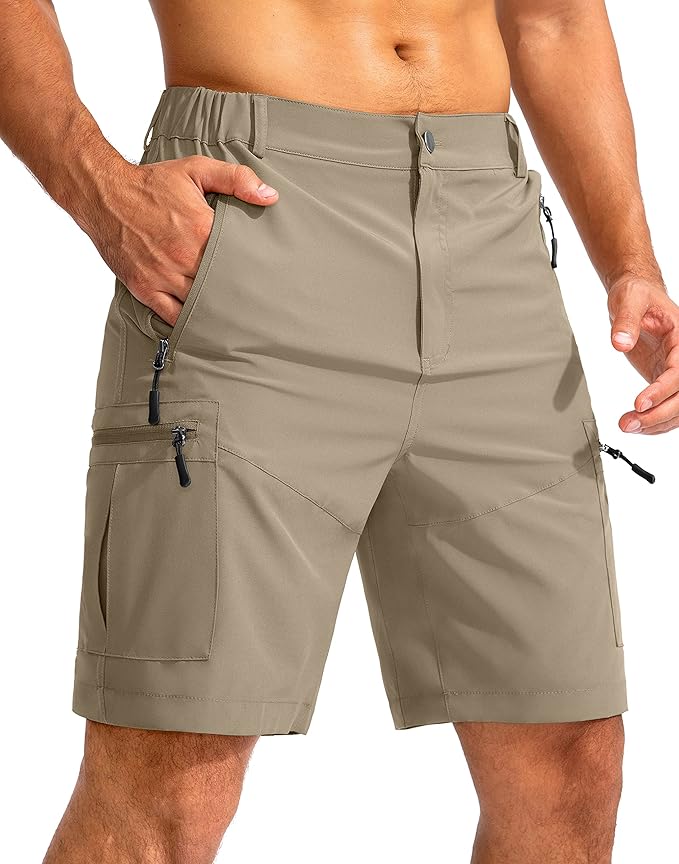 Pudolla Men's Hiking Cargo Shorts 9" Lightweight Outdoor Work Shorts for Men Travel Golf Camping