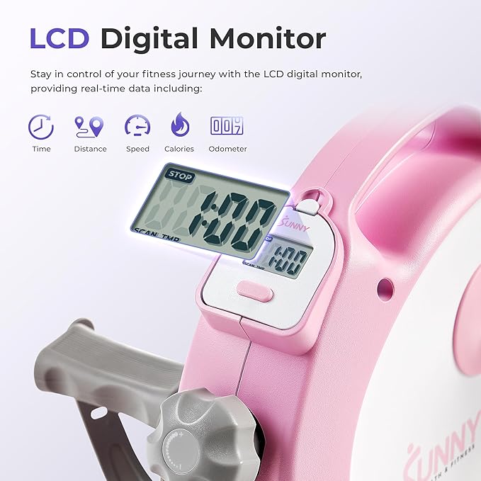 Sunny Health & Fitness Smart Under-Desk Bike Exerciser, Low-Impact Cardio Cycling Equipment for