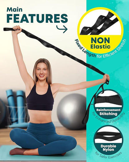 Stretching Strap Non Elastic Yoga Strap with Loops - Stretching Band for Physical Therapy, Stretch