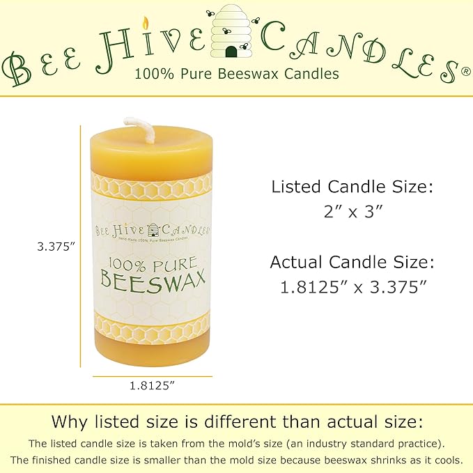 100% Pure Beeswax Pillar Candle (2" x 3" (3-Pack)) | Natural Beeswax Candles | Soy, Paraffin &