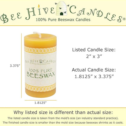 100% Pure Beeswax Pillar Candle (2" x 3" (3-Pack)) | Natural Beeswax Candles | Soy, Paraffin &