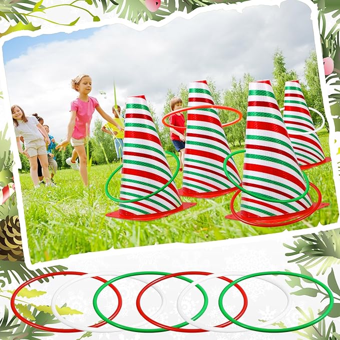 Leitee 6 Sets Candy Corn Ring Toss Game Plastic Cones Ring Toss Combo Set Mini Traffic Cones Toss