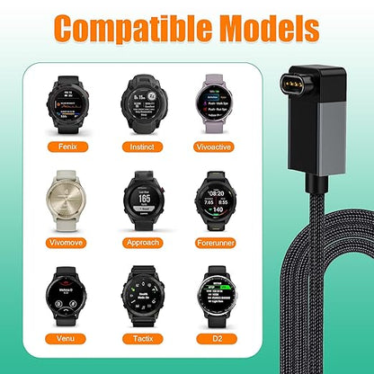 AGVEE 2 Pack 6.6ft Charger for Garmin Watch, L-Shape Zero Gap Charging Cable for Fenix, Forerunner