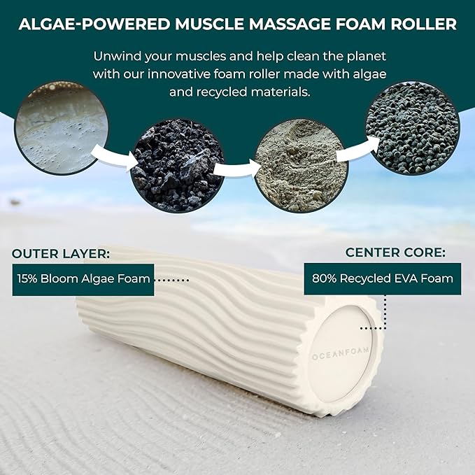 Oceanfoam Tidal Roller - Natural - Muscle Massage Foam Roller for Back Pain & Stretching - Firm and