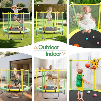 Kids Trampoline with Safety Net – 440lbs Capacity, Upgraded Rust-Proof Ring Legs, Adjustable