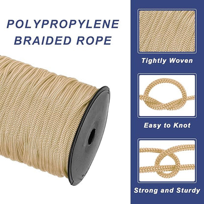 MECCANIXITY 3/16 Inch Polypropylene Rope Braided Ropes, 328ft Nylon Rope Hollow Utility Cord for