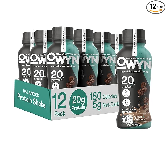 OWYN Only What You Need Vegan Plant-Based Protein Shake, Cold Brew Coffee, 12 Pack, with 20g Plant