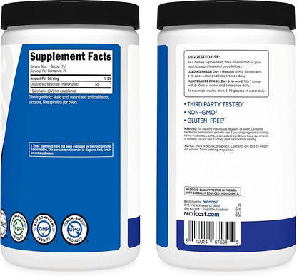Nutricost Creatine Monohydrate Powder (Blue Raspberry), 500 Grams (1.1 LBS)
