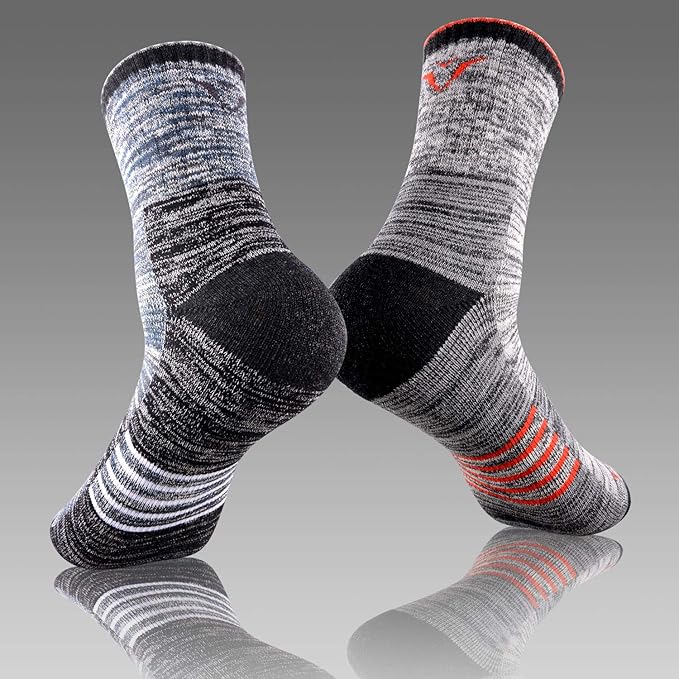 FEIDEER Men's Hiking Walking Socks, Multi-pack Wicking Cushioned Outdoor Recreation Quarter Crew