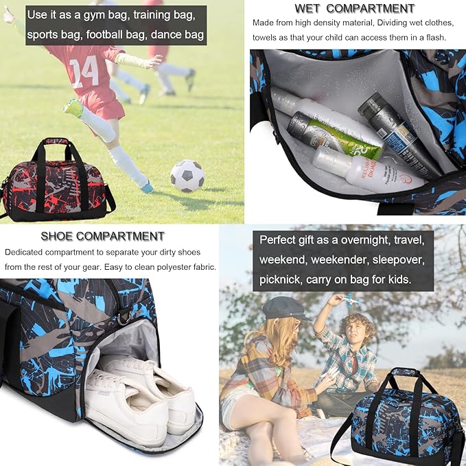 Octsky Sports Duffel Bag Gym Bag with Shoe Compartment Small Travel Overnight Bag Weekender Bag