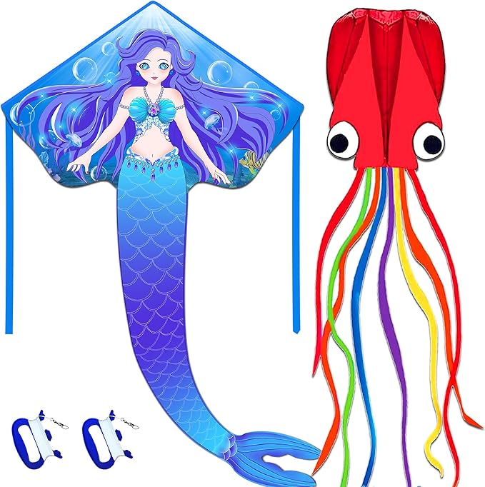 HONBO Large Mermaid Kite for Kids & Adults, Easy to Fly Delta Kite, Beginner Kite for Girls &Boys