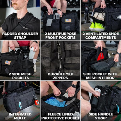 Serious Steel Fitness Heavy Duty 1000D Nylon Duffel Gym Bag (Mid BUD - Black)