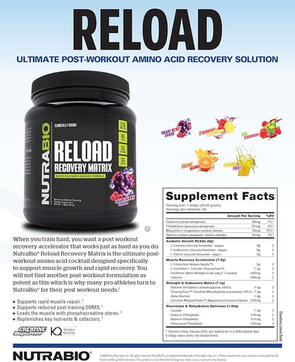 NutraBio Reload - Powerful Muscular Recovery Formula - Post-Workout Supplement - 3G Creatine - 8G
