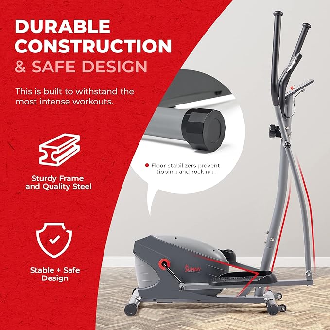 Sunny Health & Fitness Smart 2-in-1 Upright Elliptical Full-Body Exerciser, Home Cross-Training