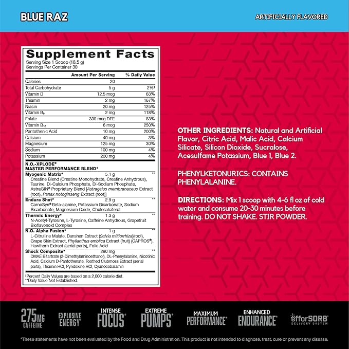 BSN N.O.-XPLODE Pre Workout Powder, Energy Supplement for Men and Women with Creatine and