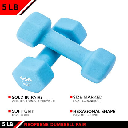 JFIT Dumbbell Pairs or Sets – Neoprene & Vinyl Coated Hand Weights for Home Gym, Strength Training
