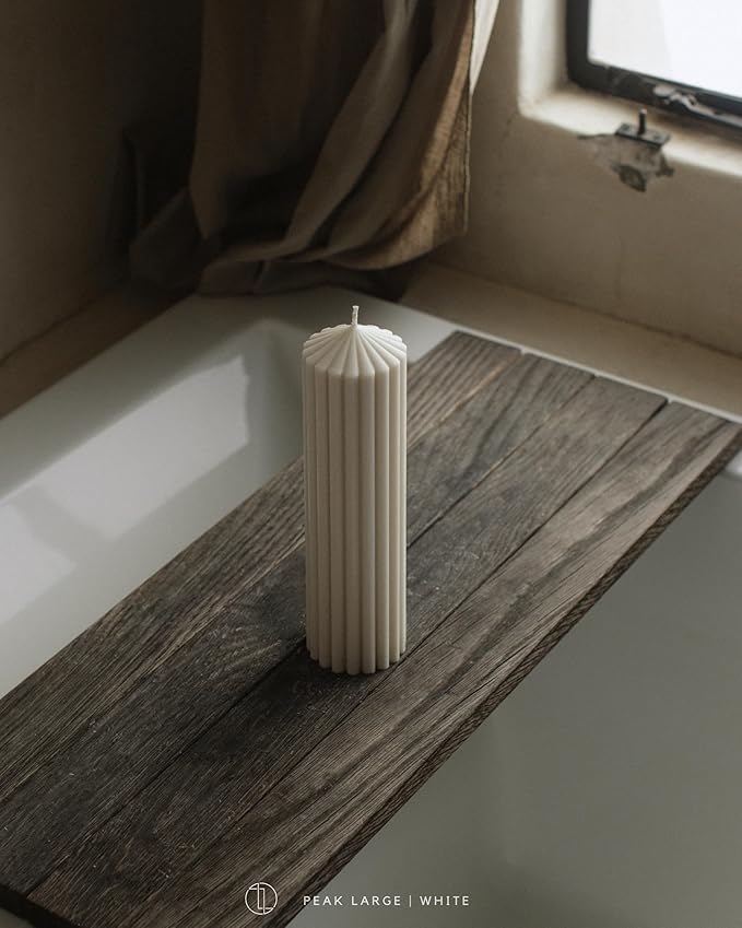LAWA Ribbed Peak Pillar Candle - Large Beautiful Handmade Pillar Scented Soy Wax Candle Elegant