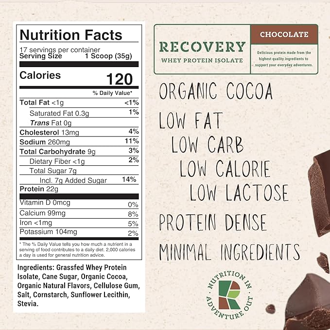 Whey Protein Isolate - Grass-Fed Protein Powder for Recovery - 22g of Protein - 17 Servings (One
