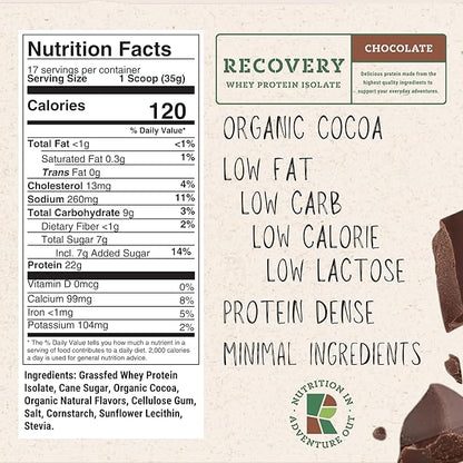 Whey Protein Isolate - Grass-Fed Protein Powder for Recovery - 22g of Protein - 17 Servings (One