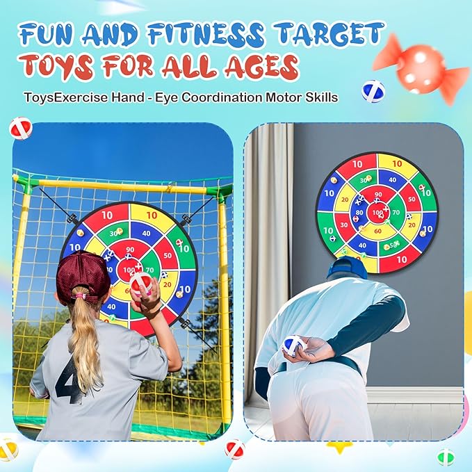 29" Dart Board Game Trampoline Accessories, Toss Game Dartboard with 20 Sticky Balls, Indoor &