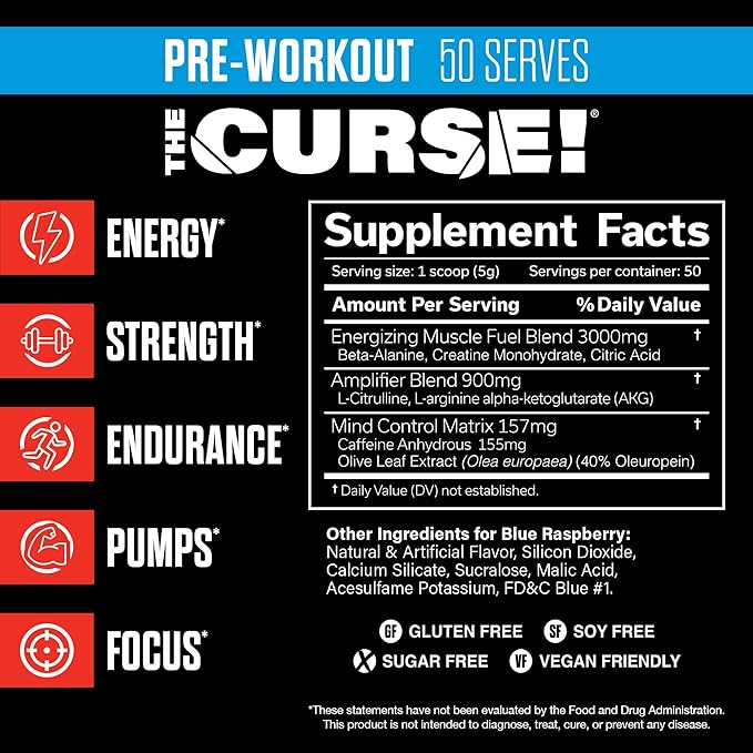 JNX SPORTS The Curse! Pre Workout Powder for Men & Women, Caffeine, Beta-Alanine, Creatine