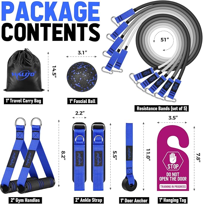 WALITO Resistance Bands Set - Exercise Bands with Handles, Door Anchor, Legs Ankle Straps, for