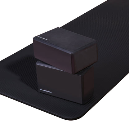 Fitvids Set of 2 High Density Yoga Blocks, 9"x6"x4" Each, Pair (Black)