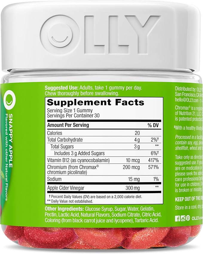 OLLY Metabolism Gummy Rings, Apple Cider Vinegar, Vitamin B12, Chromium, Energy and Digestive