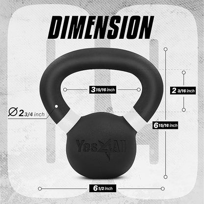 Yes4All Kettlebell, Heavy Duty Powder Coated Cast Iron Kettlebells, Non-Slip Handle & Flat Bottom