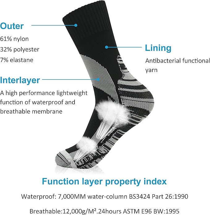 RANDY SUN Waterproof Skiing Socks, [SGS Certified] Unisex Knee High Breathable Hiking Trekking Sock