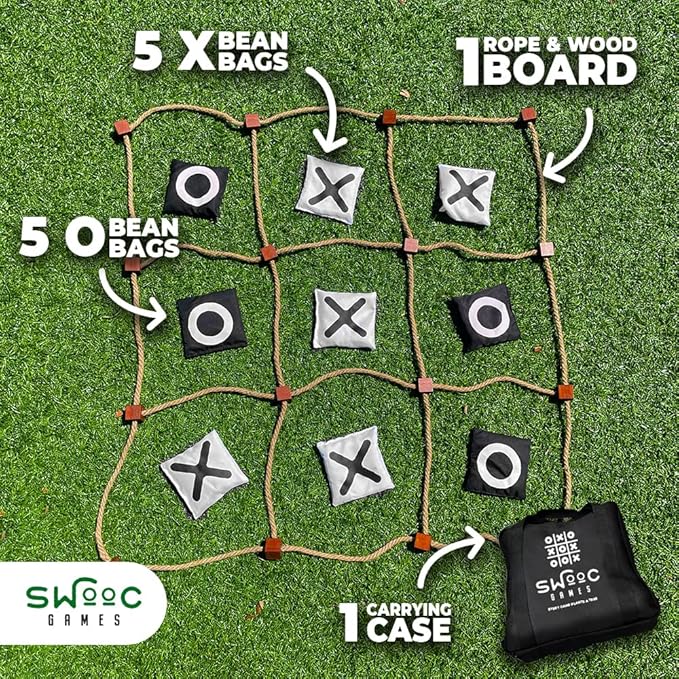 Swooc Games® - Giant Tic Tac Toe Game Outdoor (All Weather) | 3ft x 3ft | Instant Setup, No